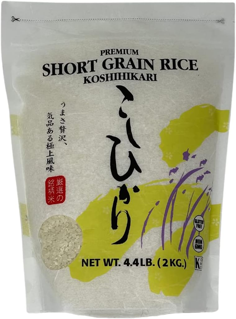 Shirakiku Dried Grains & Rice - Japanese Style Short Grain White Koshihikari - Uncooked Premium Quality Sweet Sticky Sushi Rice, 4.4 Pounds bag
