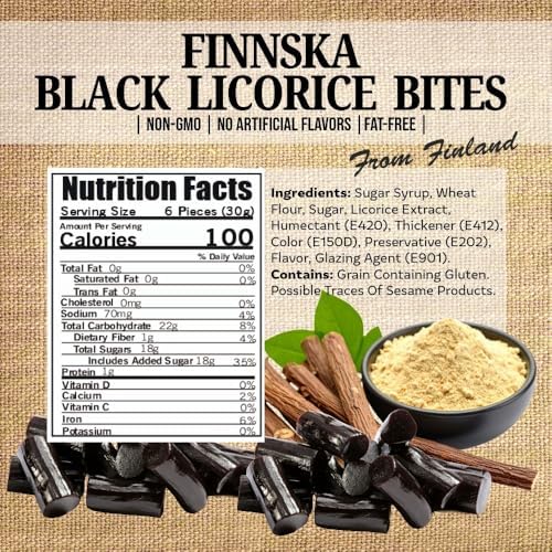 SweetGourmet Finnska Soft Black Licorice Candy, Premium Finnish Style Soft Licorice, 1 Pound