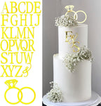 Wedding Cake Topper Diamond Ring Cake Topper with 26 Letter Personalize Bride and Groom Initial Sign