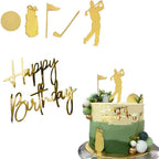 Happy Birthday Cake Topper Decoration Set, Golf Player Cake Decorations, gold Cake Topper Birthday Decorations for Golfers with Golf Ball for Men Sport Golf Theme Party Supply 6 Pieces