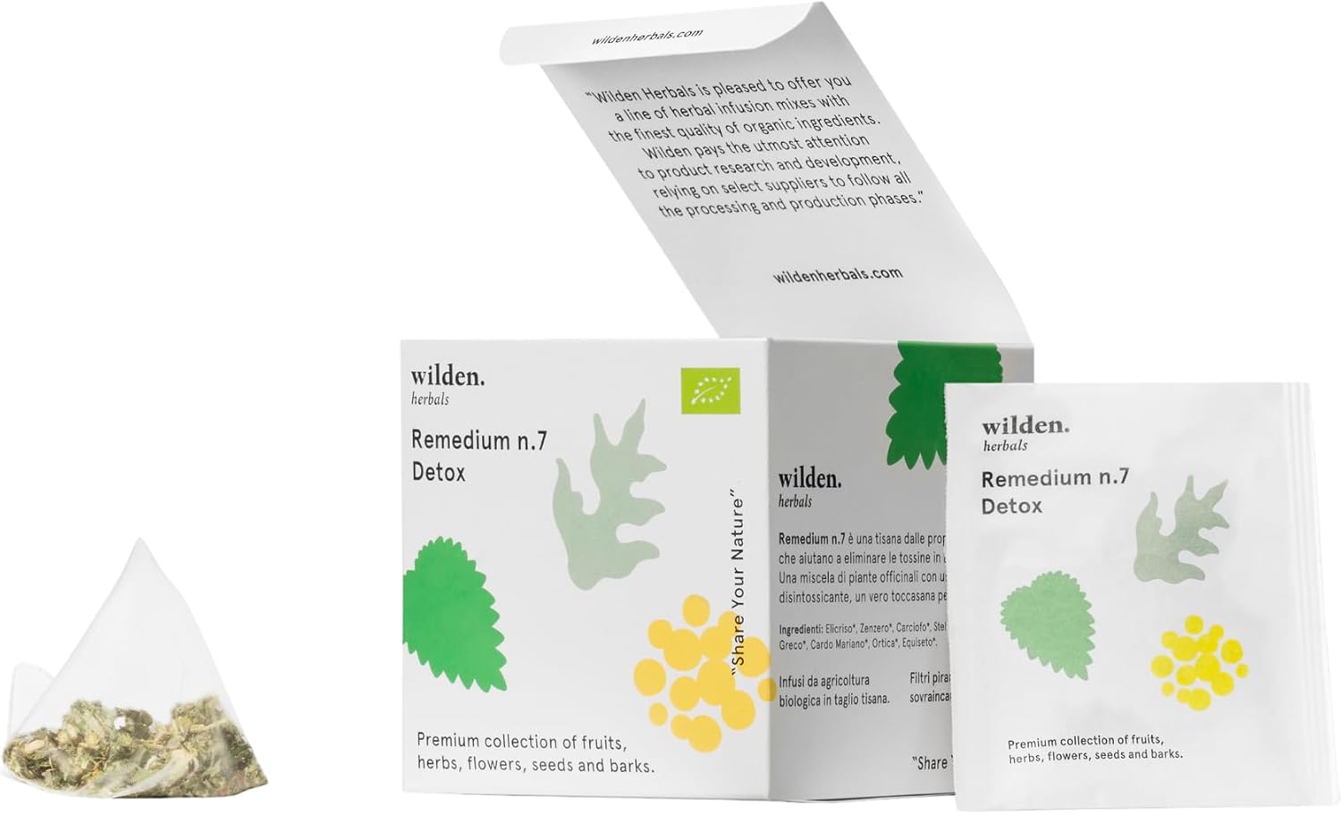 Bristot x Wilden Herbals Remedium No.7- Detox – Organic Botanical Infusion with Helichrysum, Ginger & Nettle – Box of 10 Tea Bags
