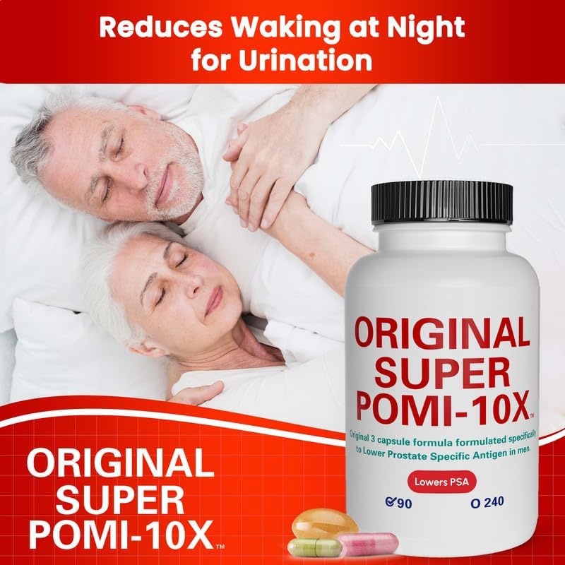 Orignal Super POMI 10X Prostate Supplements for Men - Herbal Formula with Pomegranate, Turmeric, and Green Tea - Supports Prostate Function and Promotes Urinary Comfort - 90 Count