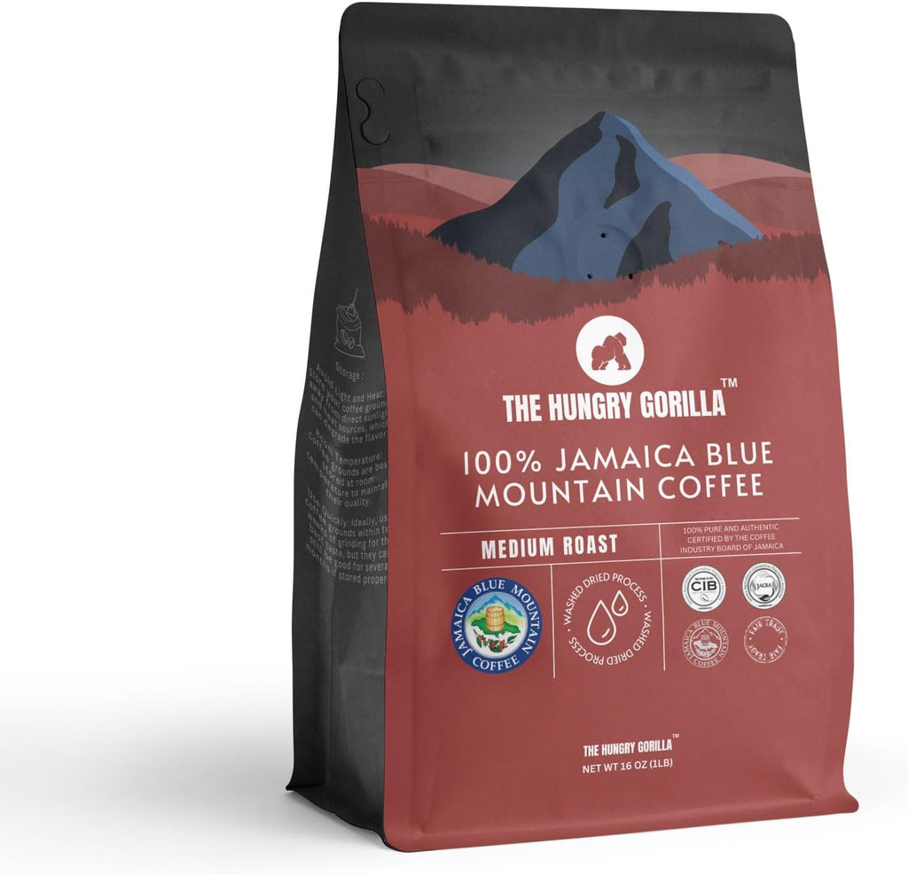 THE HUNGRY GORILLA Jamaican Blue Mountain Coffee 100% – 1 lb Whole Coffee Beans Fresh Roasted – Medium Roast.