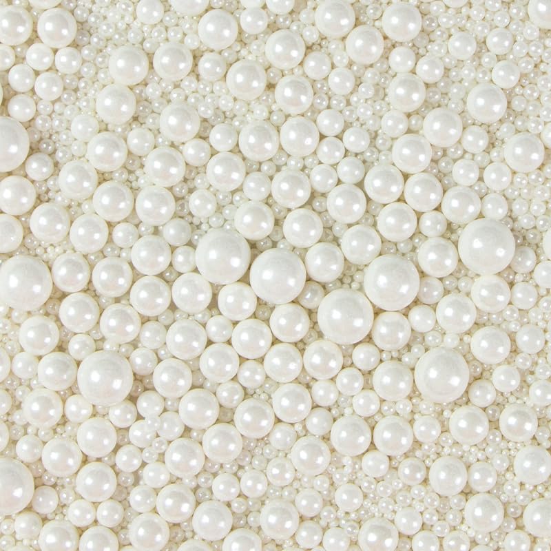 Sprinkles Edible White Pearls Sugar Candy 142g/ 5.01oz White Pearls Baking Cakes Cupcake Toppers and Cookie Ice Cream Decorations for Wedding Parties Valentines Day Halloween Christmas