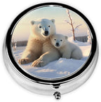 Pill Box 3 Compartment Medicine Pill Case for Pocket or Purse Mini Metal Pillcase Cute Polar Bears Pill Holder Vitamin Organizer Portable Travel Pills Container to Hold Supplements Vitamins