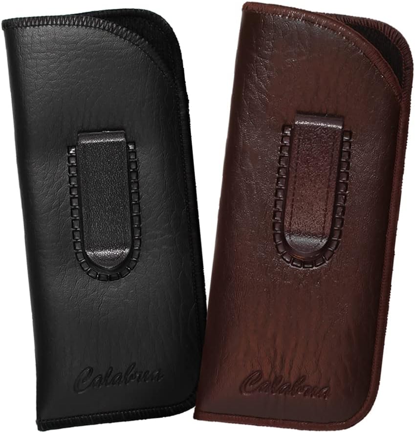 Calabria 2 Pack Soft Slip-In Eyeglass Case Pocket Clip PU Leather Black/Brown Men Women Glasses Pouch Holder Sunglasses Bag