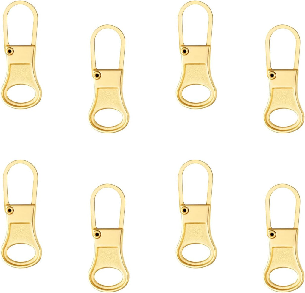 8pcs Zipper Pulls Replacement, Detachable Zipper Pullers Fixer Repair Kit Zipper Replacement Slider Zipper Pull Tab for Clothing Backpack Jackets Pants Luggage (Gold)
