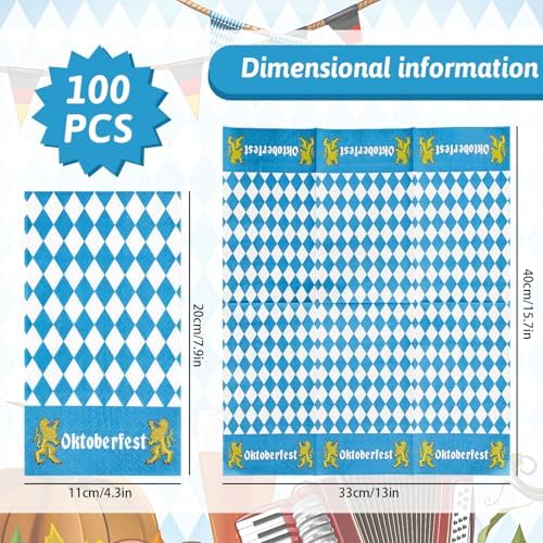 Whaline 100Pcs Oktoberfest Guest Napkins Blue White Plaids Paper Napkin Disposable Dinner Hand Towel Napkin for Bathroom Party Table Supplies