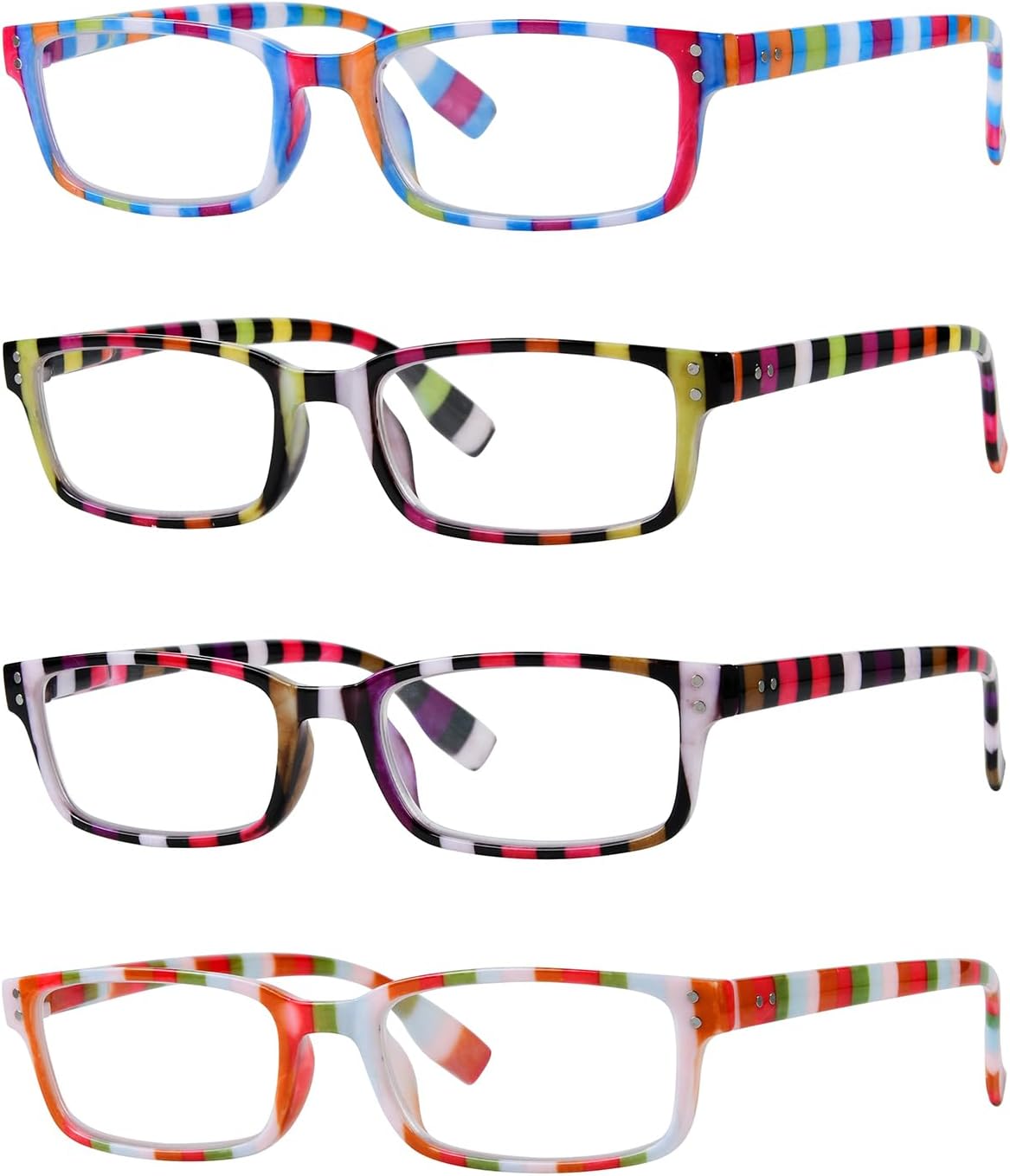 Eyekepper 4 Pack Ladies Reading Glasses - Colorful Stripe Design Readers for Women Reading +1.75