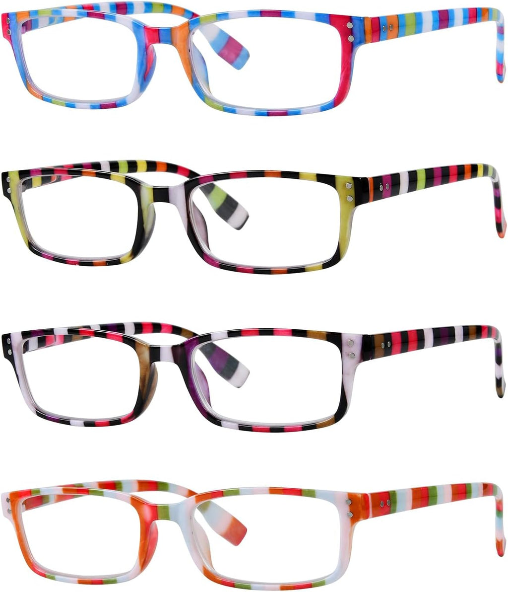 Eyekepper 4 Pack Ladies Reading Glasses - Colorful Stripe Design Readers for Women Reading +1.50