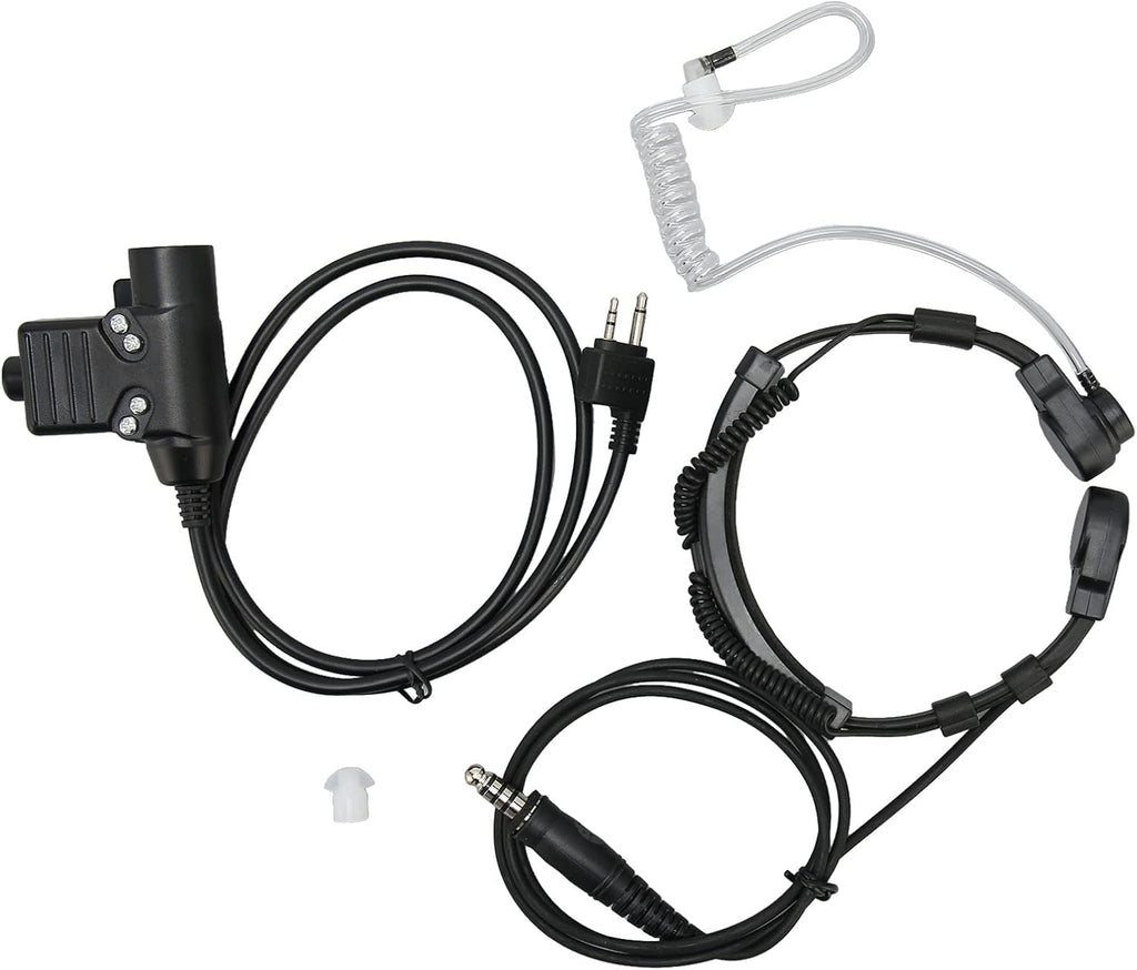 U94 PTT Adapter,U94 PTT Adapter Hands Free Push to Talk Military Adapter Cable Button Walkie Talkie Headset Connector Cable with Throat Mic Earpiece for Alan for Midland Radio