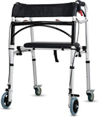Rollator Walker Folding with Seat, Adjustable Height Four Wheel Walker with Brakes Mobility Aids, for Seniors Elderly