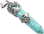 5pcs Gemstone Hexagonal Prism Quartz Crystal Point Pendant Necklace-Blue Turquoise