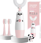 Hikid Kids U-Shaped Electric Toothbrush with 2 Brush Heads, Toddlers Sonic with 360 Degree Cleaning, Soft Bristles, Battery Included, IPX7 Waterproof, Cute Cartoon for Girls and Boys,Ages 2-7 (Pink)