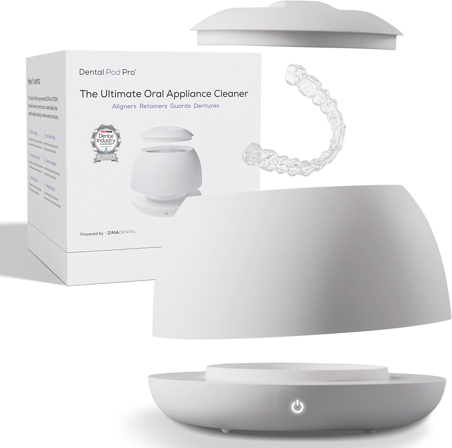 Zima Dental Pod PRO: New Ultrasonic Retainer Cleaner Machine. Market-Leading, Best Aligner Cleaner, Nightguard Cleaner, Mouthguard Cleaner, Denture Cleaner, Ultrasonic Cleaner for Oral Dental Care