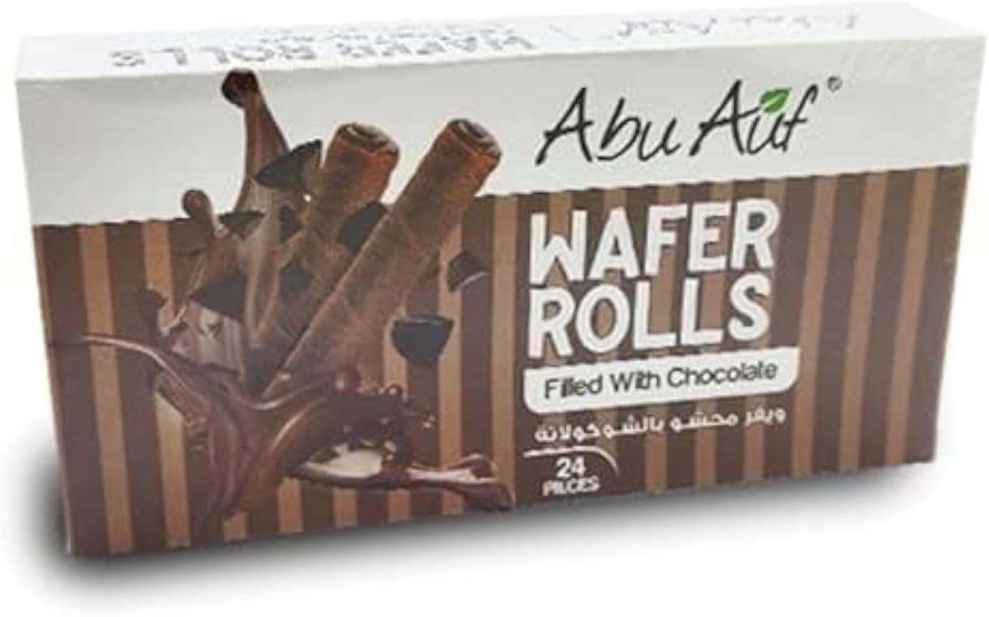 Abu Auf Wafer Rolls Chocolate, 24 Pieces, Thin Crispy Wafer with Chocolate Filling, Perfect for Sharing
