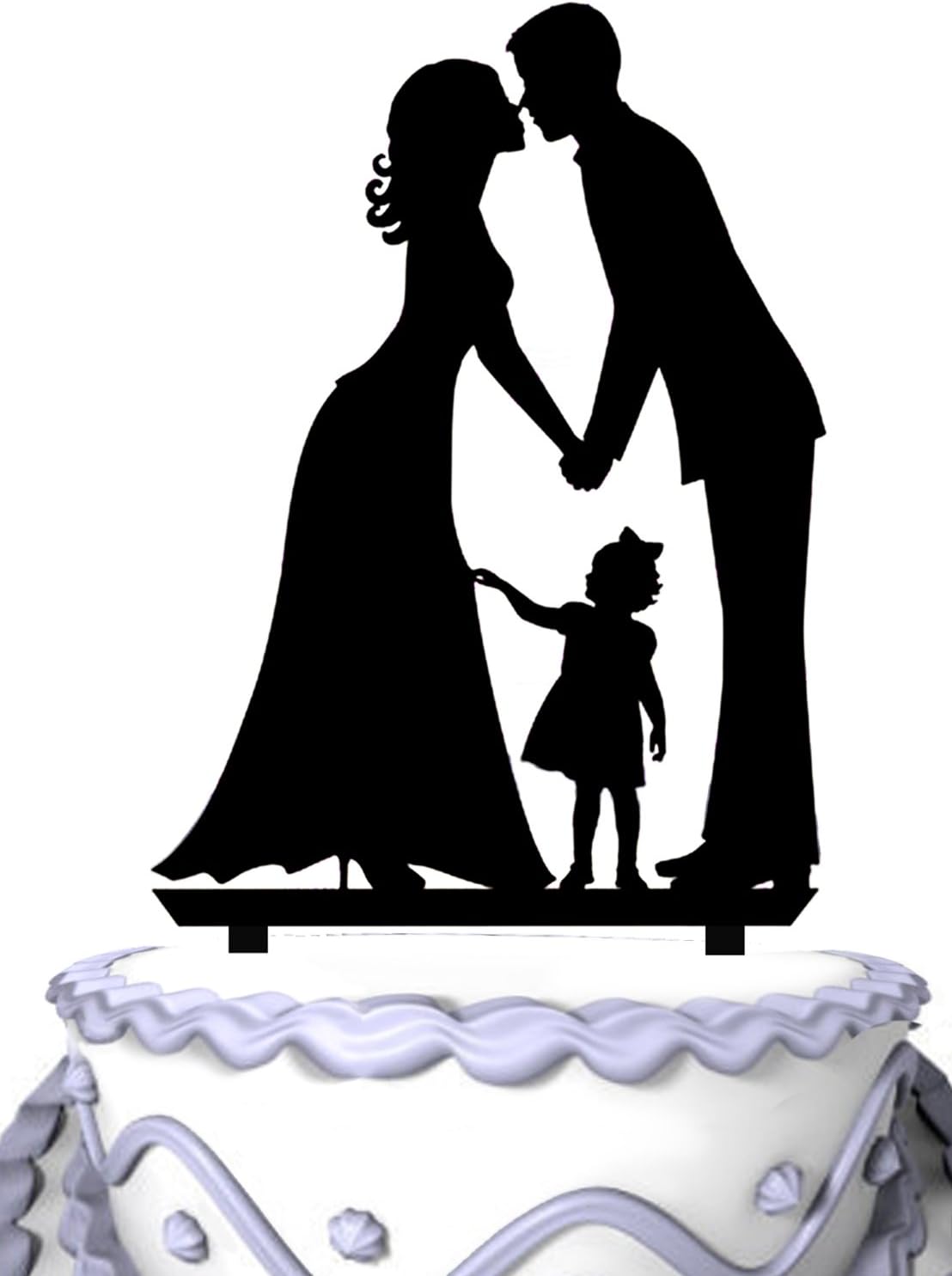 Meijiafei Bride and Groom Acrylic Funny Wedding Cake Stand Black Wedding Birthday Kissing Cake Toppers Cake Decorations Cake Topper with Little Girl