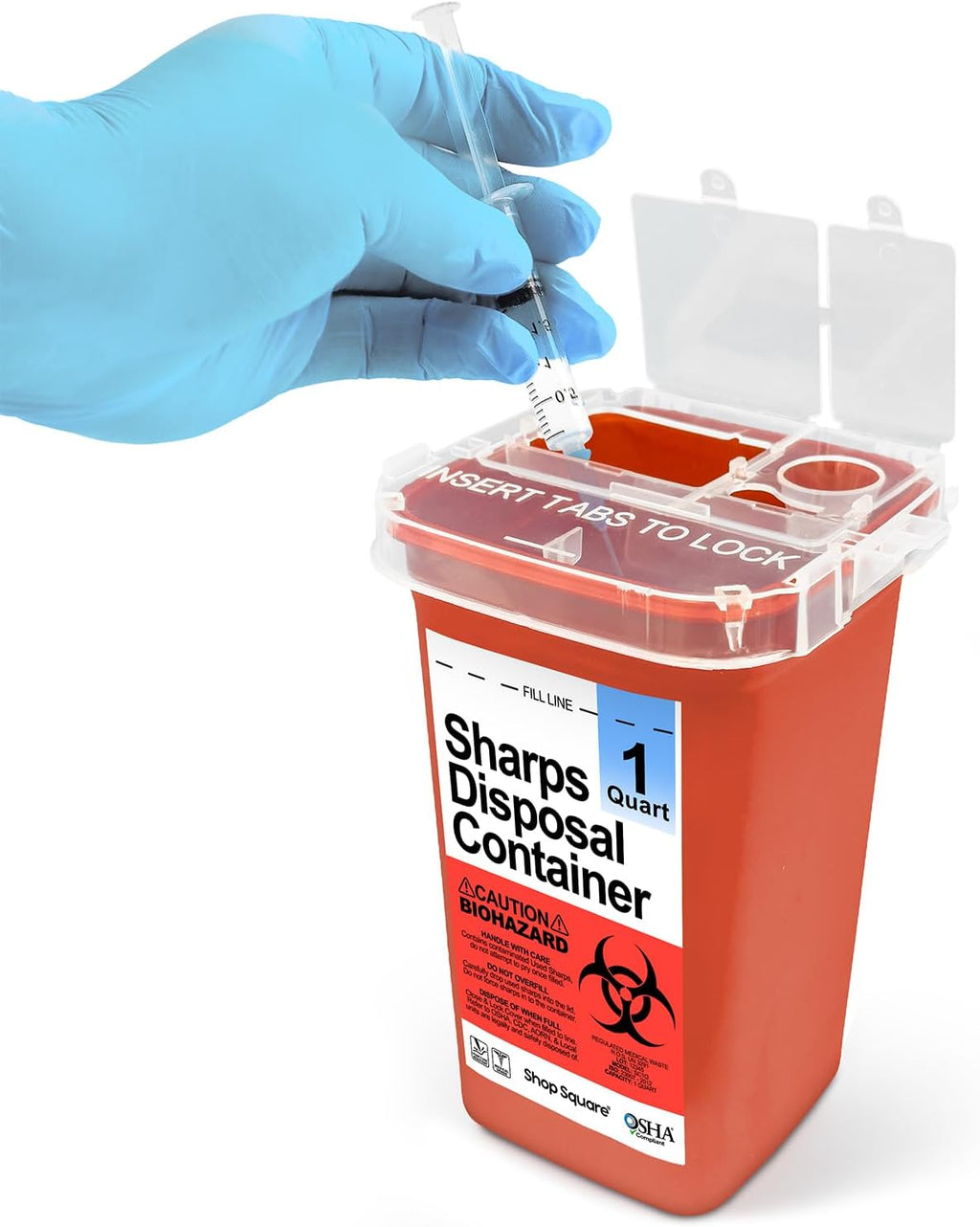 Sharps Containers for Home Use - 1 Quart (1-Pack) Biohazard Syringe and Needle Disposal Containers - Small Sharps Box for Travel and Professional Use