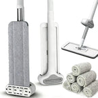360 Hands-Free Self Wringing Floor Cleaning Mop, Flat Mop - Microfiber with 6 x Washable Pads, Hand Washing Free for Hardwood and Window, White