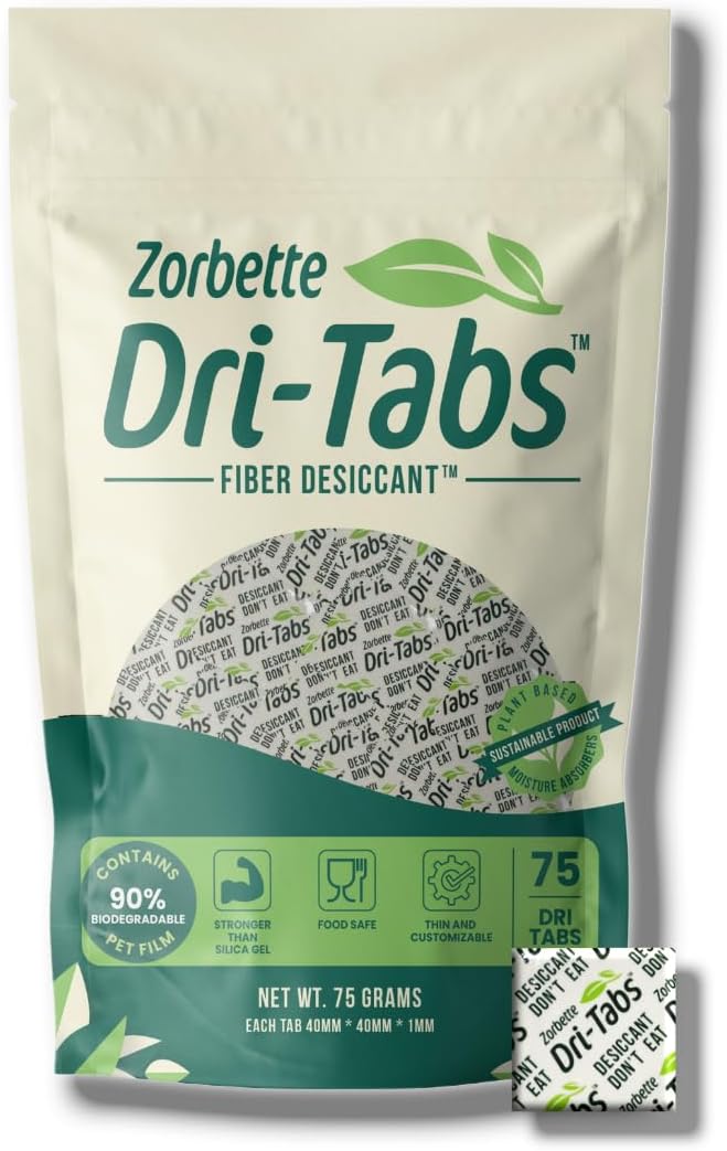 Dri-Tabs | Food-Safe Moisture Absorbers – Keep Fruits, Veggies, Snacks, Bread & More Fresher, Longer! Eco-Friendly, Plant Based Desiccant that Replaces Silica Gel Packets - 75pk (Green)