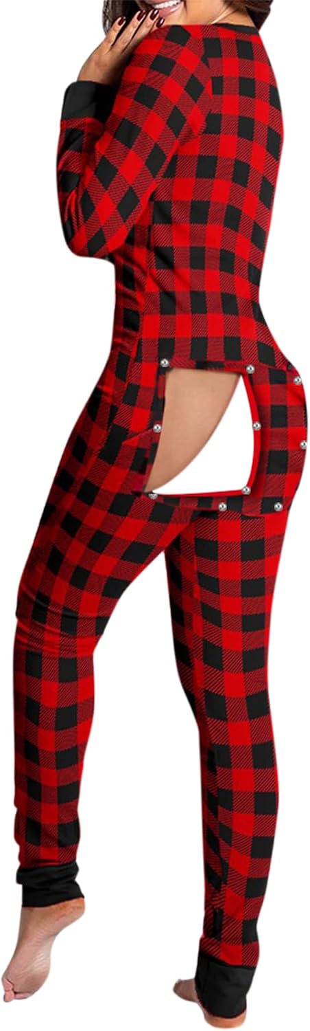 Women's Sexy Bodycon Romper Butt Button Back Flap Onesie Pajamas Bodysuit One Piece Jumpsuit
