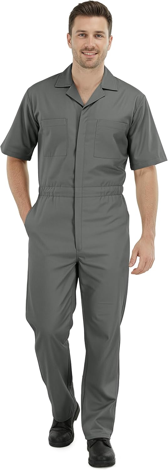 NY Threads Coveralls for Men Short Sleeve Regular Fit Mechanic Work Wear Jumpsuit with Pockets