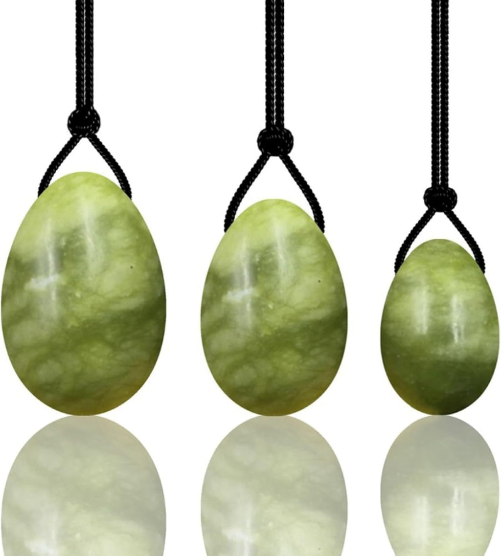 3pcs Set Egg Natural Nephrite Jade Massager,Drilled Massage Stone Natural Stone for Women Muscle Tightening Yoni Massage Exercise Tools,Massager