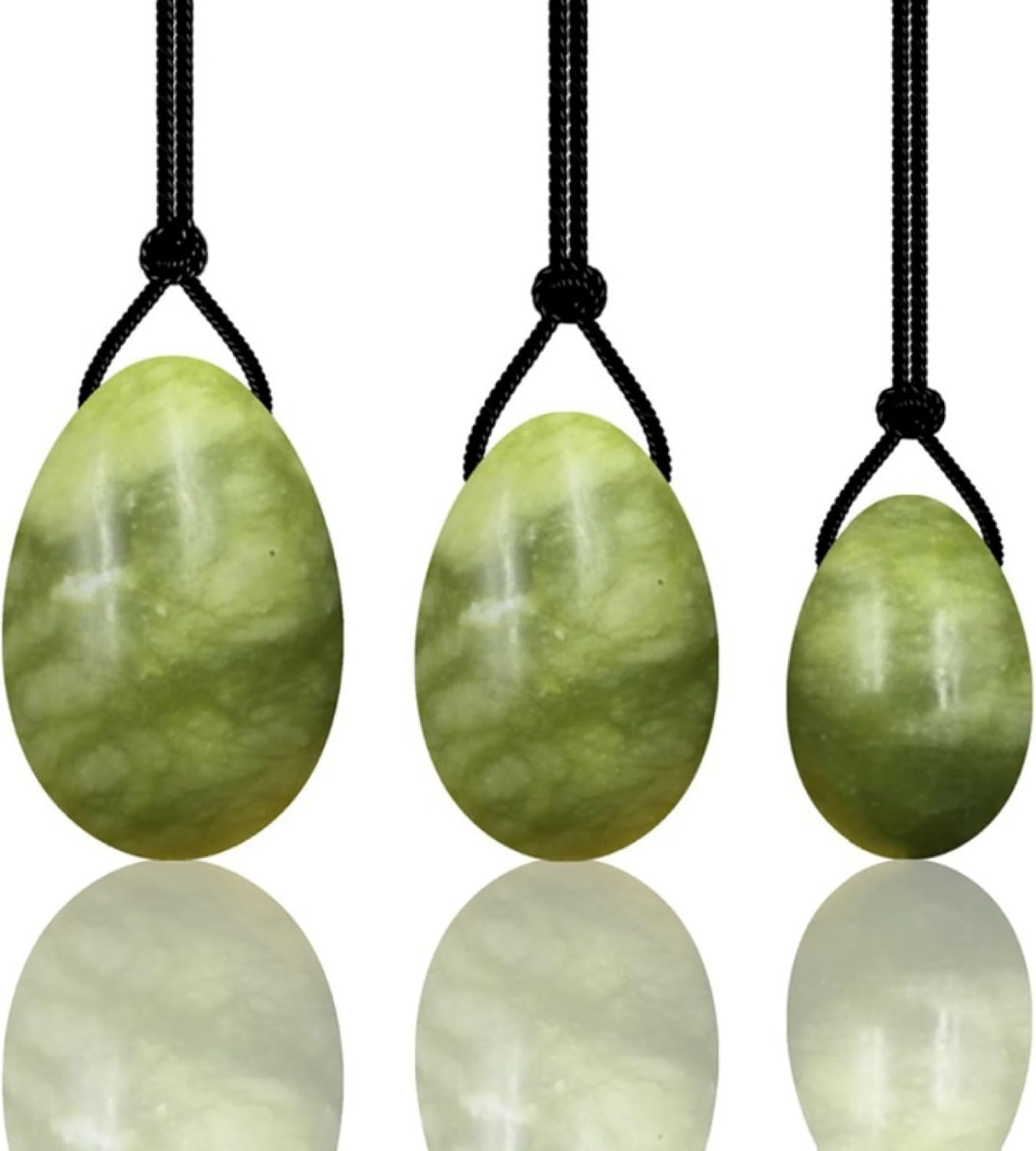 3pcs Set Egg Natural Nephrite Jade Massager,Drilled Massage Stone Natural Stone for Women Muscle Tightening Yoni Massage Exercise Tools,Massager