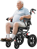 18”W x 18”D Seat Wheelchairs for Adults Transport Chair Lightweight Foldable with Telescopic Handle, Portable Folding Travel Wheel Chairs for Seniors，21.4 lbs，12” Rear Wheel