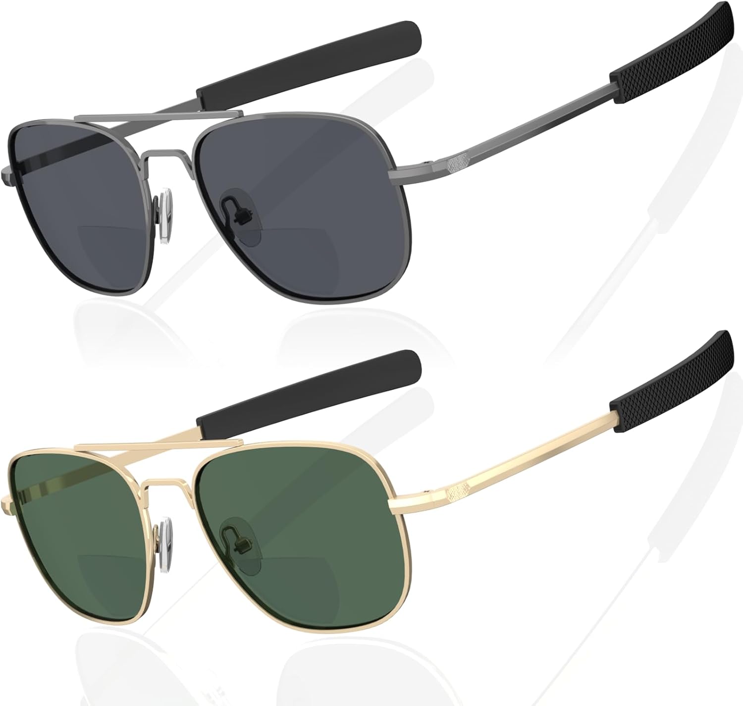 LianSan 2 Packs Premium Aviator Bifocal Reading Sunglasses for Men Women - Retro Sun Readers UV Protection Outdoor Cheaters(Gold&Gunmetal,1.50x)