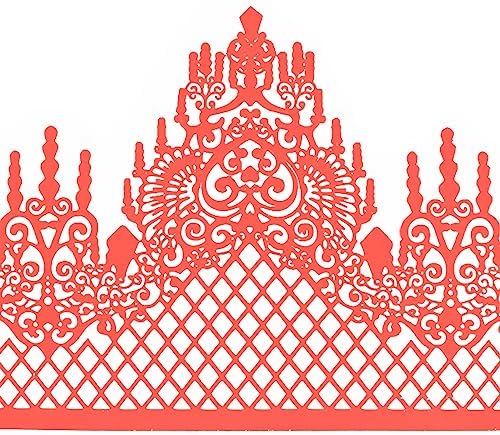 Large Pre-Made Ready to Use Edible Cake Lace Lattice Diamond Scallop Red 12-inch 10-Piece Set
