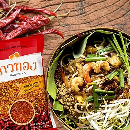 Khaothong Thai Ground Chili Pepper, Crushed Thai chili peppers, Ground red chili, Hot chili flakes, 100g (3.52 oz) Dried crushed chili seasonings