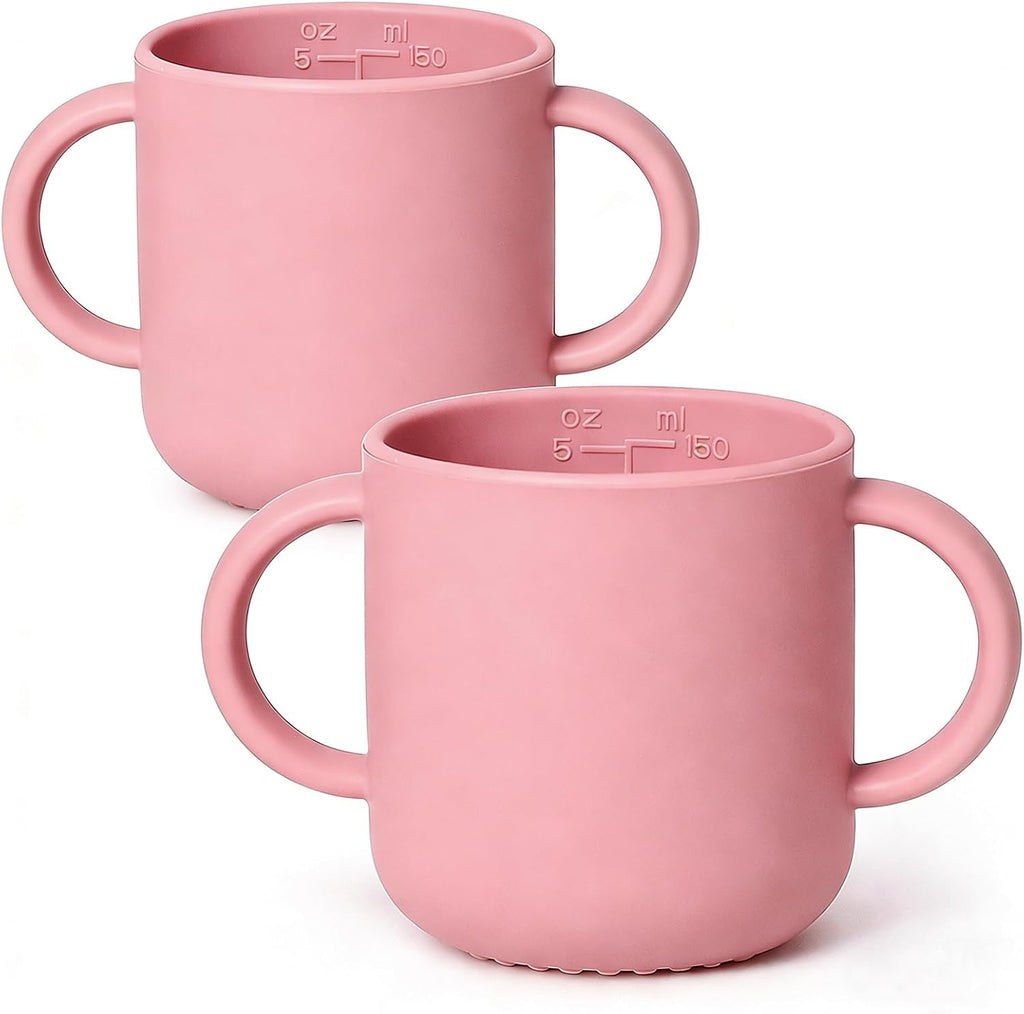 ROCCED Silicone Training Cup for Infants 2 Handles, Toddler Learning Cup Baby Drinking Open Cups Easy Grip Handles Toddler Cup for 6 Months+ 150ml/5oz-Pale Mauve