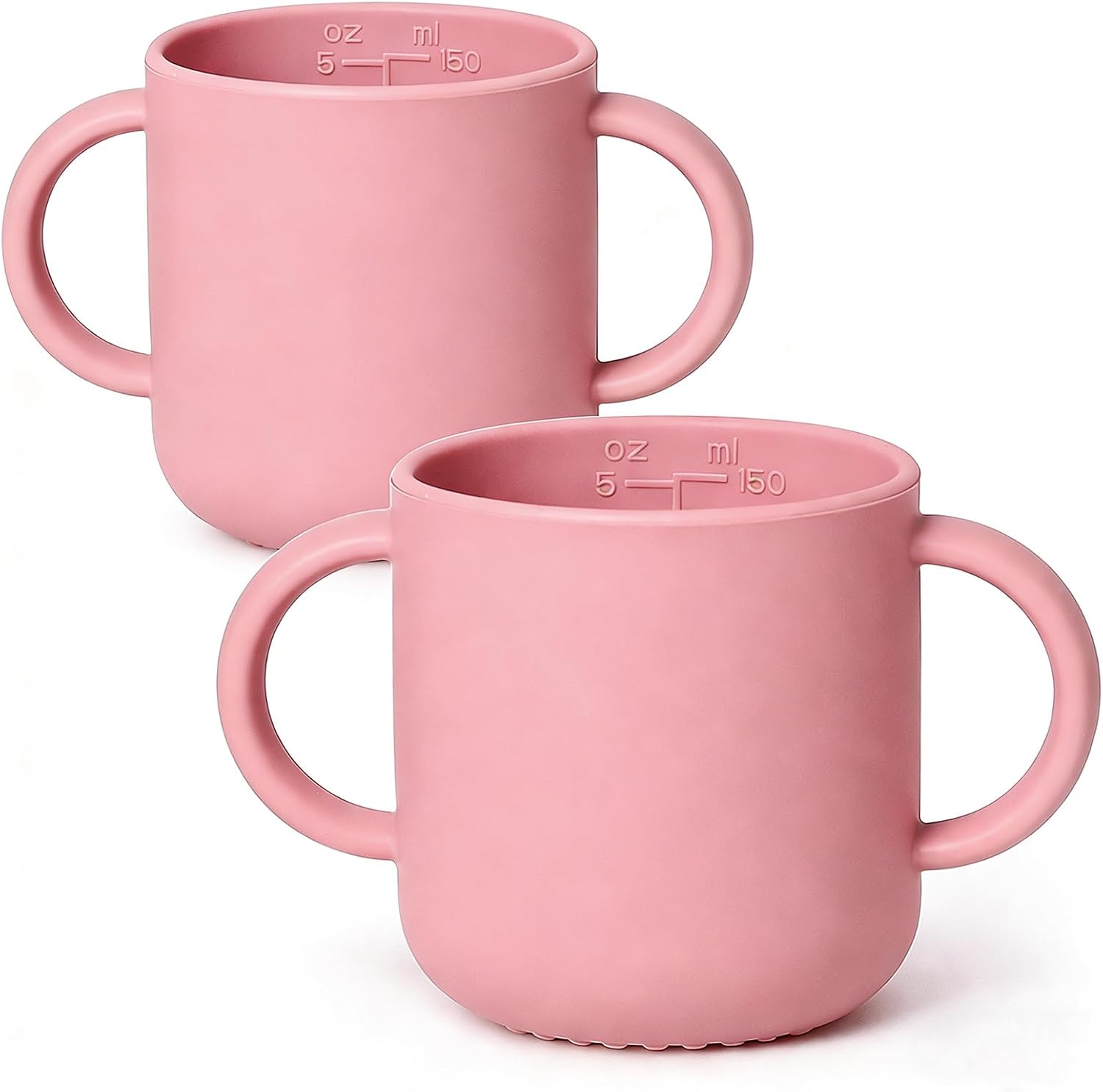 ROCCED Silicone Training Cup for Infants 2 Handles, Toddler Learning Cup Baby Drinking Open Cups Easy Grip Handles Toddler Cup for 6 Months+ 150ml/5oz-Pale Mauve