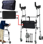 Walking Frame with Armrest Support Pad Adjustable Height Folding Lightweight Aluminium Walker Lower Limb Rehabilitation Training (B