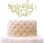 Sprinkled with Love Cake Topper for Baby Shower, Wedding, Birthday Party Decorations Gold Glitter