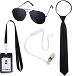 4 Piece Agent Costume Secret Security Service Costume Accessories Earpiece Sunglasses Zipper Ties ID Card for Halloween