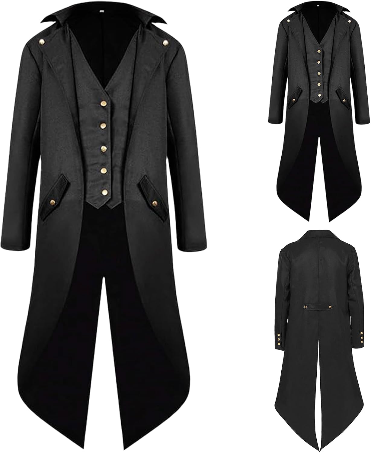 Men's Steampunk Vintage Tailcoat Jacket Gothic Medieval Coat for Halloween Costume
