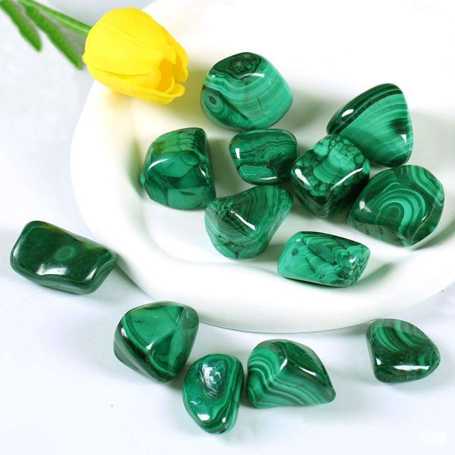 Erliway Malachite Healing Crystal Stones, 1.25-2.0" Large Reiki Healing Gemstones Natural Tumbled Polished Stones for Energy Witchcraft Therapy Meditation