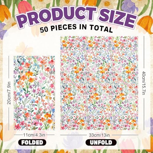 Whaline 50 Pcs Flower Guest Napkins Disposable Napkins Watercolor Wildflower Floral Dinner Paper Hand Towel for Bathroom Spring Birthday Party Table Supplies