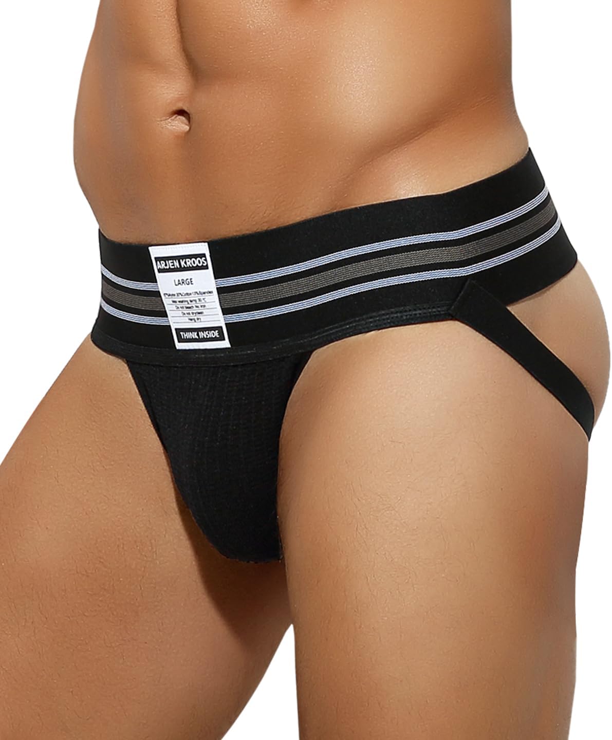 Arjen Kroos Men's Jockstrap Athletic Support Jock Strap with 3" Elastic Waistband & Ventilated Pouch for Gym/Sports