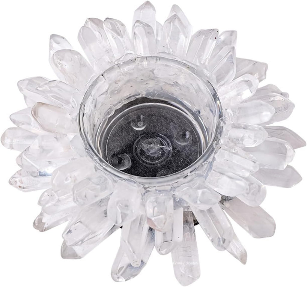 Natural Clear Quartz Crystal, Crystal Quartz Tealight Candle Holder Crystal Stone Candle Stand High Energy Geode Votive with Healing Effects (Not Included Candle)