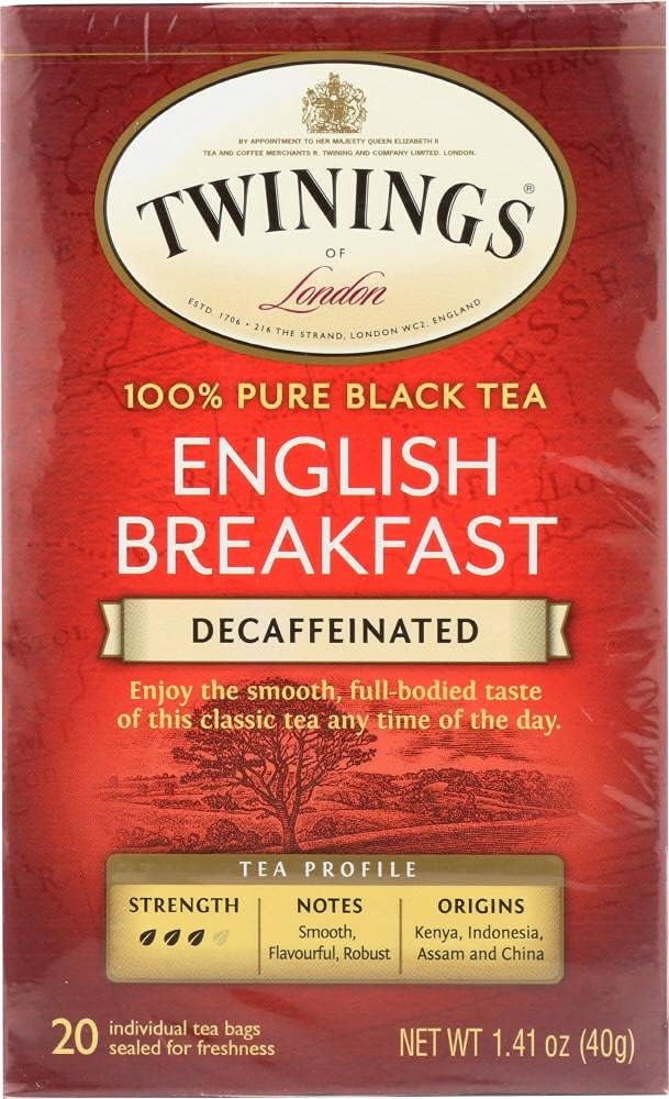 Twinings of London English Breakfast Black Tea Bags, Decaffeinated, 20 Count