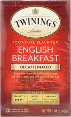 Twinings of London English Breakfast Black Tea Bags, Decaffeinated, 20 Count