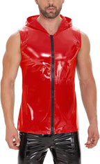 Men Sexy Leather Tank Top, Wetlook, Hoodies Shirts Sleeveless, Male Glossy Vest