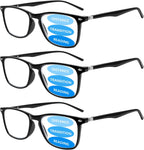 3 Pack Progressive Multifocus Reading Glasses for Men Women Blue Light Blocking Spring Hinges Computer Readers (3 Black,2.00)