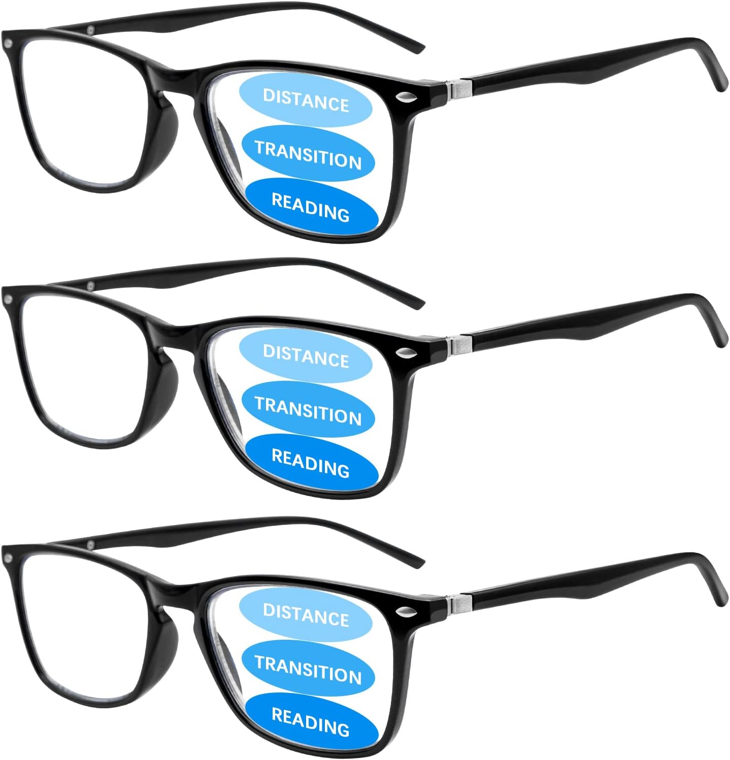 3 Pack Progressive Multifocus Reading Glasses for Men Women Blue Light Blocking Spring Hinges Computer Readers (3 Black,2.00)