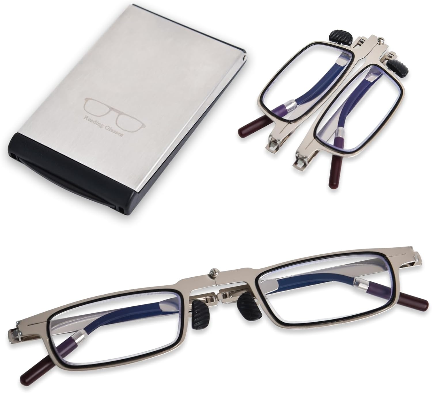 OPTOFENDY Folding Reading Glasses for Men Women, Ultra Thin Portable Readers, Blue Light Eyeglasses with Flat Hard Case