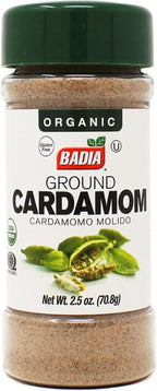 Badia Organic Ground Cardamom, 2.5 oz – Aromatic & Warm Spice for Baking, Cooking, and Beverages