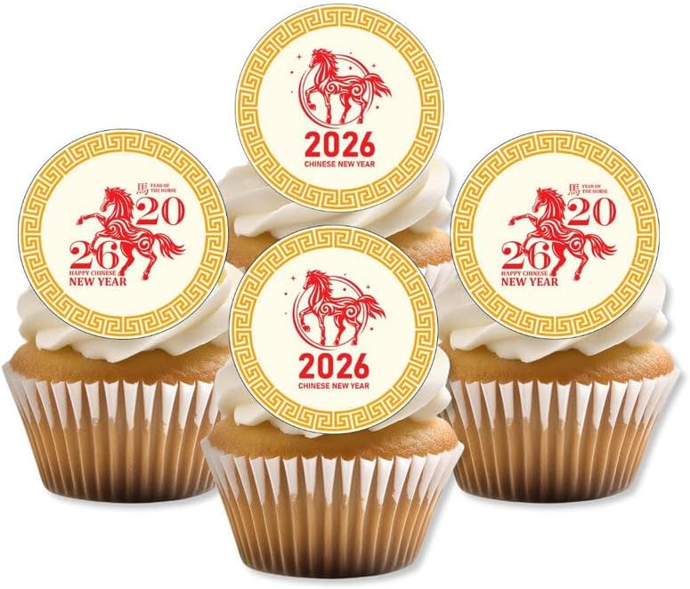 Chinese New Year 2026 Edible Cupcake Toppers Year of the Horse Cake Decorations